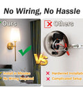 Battery Operated Wall Sconces Set Of 2 With Rechargeable Magnetic Bulbs, RGB Dimmable Wireless Bedroom Lights against hardwired installation.