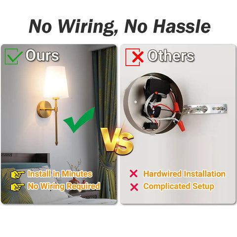 Battery Operated Wall Sconces Set Of 2 With Rechargeable Magnetic Bulbs, RGB Dimmable Wireless Bedroom Lights against hardwired installation.