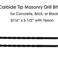 MAXTOOL 2-pack carbide-tipped masonry drill bits, side view, 3/16 x 5-1/2 in for concrete, two bits