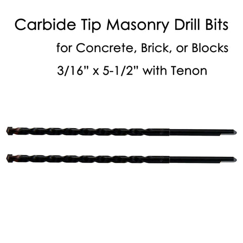 MAXTOOL 2-pack carbide-tipped masonry drill bits, side view, 3/16 x 5-1/2 in for concrete, two bits