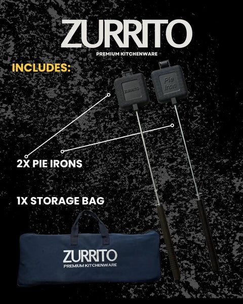 Two Pack Campfire Pie Iron Bundle With Storage Bag 28 Inch Cast Iron Pie Pan Mountain Pie Maker And Camp Kitchen Sandwich Maker