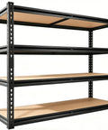 Beefy Four Tier Garage Storage Shelves With 2560 Lb Capacity 640 Lb Per Shelf 48 Inches Wide 24 Inches Deep 60 Inches High Heavy Duty Steel Frame And Thick MDF Shelves For Tools Bins And Bulk Storage front view