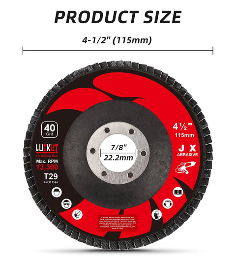Flap Disc Grinding Wheels Set For Angle Grinder 4.5 Inch Aluminum Oxide Discs 20 Pack Grit 40 80 120 image showing product dimensions