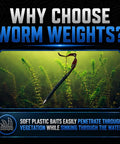 Bullet Worm Weights For Bass Fishing Texas Rig Sinkers Black One Eighth Oz flipping through underwater vegetation.