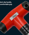 Garosa 3Nm T Handle Torque Wrench With Preset Click Torque Control For Precise Electrical Mechanical Maintenance Tasks Includes Five Durable Hex Bits Ph3 T20 H4 Sl7. Close-up of ergonomic red handle with anti-slip grip.