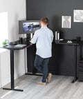 VIVO Electric L Shaped Standing Desk Frame With Height Adjustment For Corner setup, black steel frame with dual motors, ergonomic workstation.
