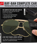 RB3030 Pilot Shape Non Polarized Shades For Men And Women With Green Lenses Unisex Eyewear Kit Included Perfect For Formal And Casual Wear Modern Edge Frames Durable Build All Day Comfort And Everyday Style displayed with cleaning kit