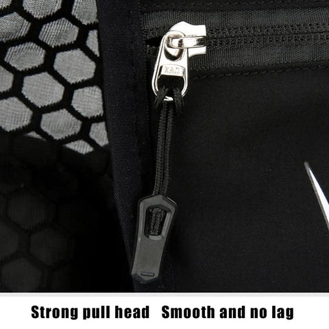 Close-up of zipper on Hydration Backpack Vest With Built In Water Reservoir Lightweight Running Pack For Runners And Outdoor Junkies