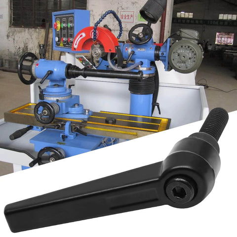 2 Pack Adjustable Clamping Lever Knobs M8 X 25mm Male Thread on industrial machinery with black push button ratchet lever.