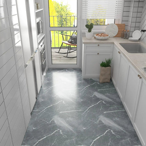 Grey Marble Peel And Stick Vinyl Floor Tiles 24 Pack Waterproof 12x12 Self Adhesive Floor Tiles for kitchen with marble design
