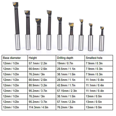 12mm F1 Type Boring Bar Set 9 Piece Pro Grade High Speed Steel Lathe Tools With Storage Base For Precision Internal Turning And Bore Machining On Metalworking Lathes, 9 HSS bars