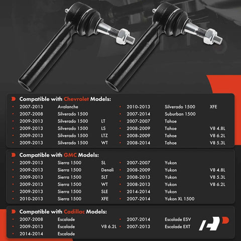 5.52 Inch Front Outer Tie Rod End For Chevy And GMC Trucks And SUVs Tahoe Suburban Silverado Yukon Sierra Escalade Cadillac Beefy Aftermarket Replacement Part, black steel pair