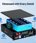 Diagram of 48V 100Ah LiFePO4 Battery With Bluetooth For Solar Storage, showing internal structure and metal case details.