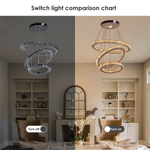 Dope Modern Crystal Ring Chandeliers LED Pendant Light With Adjustable Height And Ring Sizes 12, 16, 20 Inches toggle