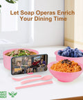 Two Pack Microwave Ramen Bowl Set With Chopsticks And Spoon, 32 Ounce Ramen Cooker, Pink Bowls With Food And Phone