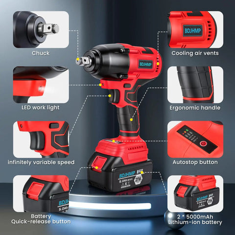 18V Brushless Cordless Impact Wrench Serving Up 1106 FT Lbs Of Killer Torque 1/2 Inch Drive 3200 Max RPM detailed view with features