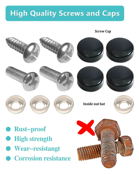 High quality screws and caps for Patriotic Black Front And Rear License Plate Frame With USA Flag, Heavy Duty 4mm Brushed Aluminum Plastic Composite, 2 Pack Car Tag Frames With Screws And Caps, Weatherproof And UV Safe