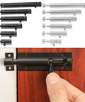 Heavy Duty Sliding Bolt Door Latch Pack Of Two Aluminum Alloy Gate Lock For Barn And Patio Doors Smooth Operator Self Closing Design showing black and silver latches.