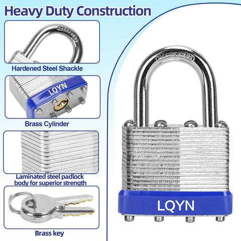 Keyed Alike Laminated Heavy Duty Padlock Set Six Pack 40mm 1 9 16 Inch Wide Body With Hardened Normal Shackle details