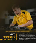 Mechanic in yellow shirt working on Toyota RAV4 fuel pump module assembly replacement. Focus on precision installation.