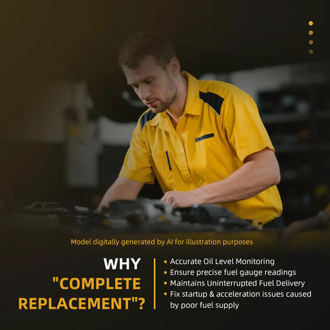 Mechanic in yellow shirt working on Toyota RAV4 fuel pump module assembly replacement. Focus on precision installation.