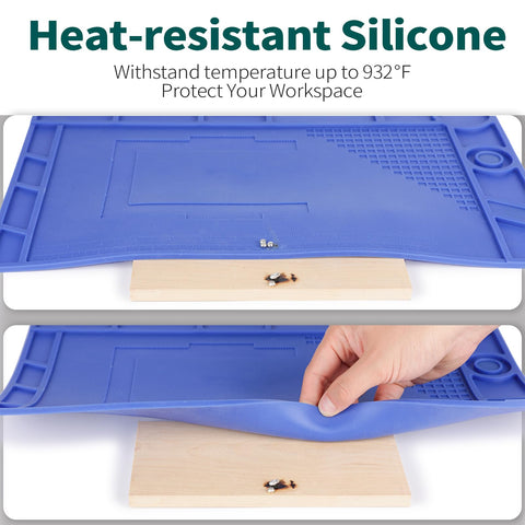 Heat Resistant Soldering Mat With Storage Slots Built In Ruler Magnetic Zones PCB Slot Bendable Silicone Work Surface