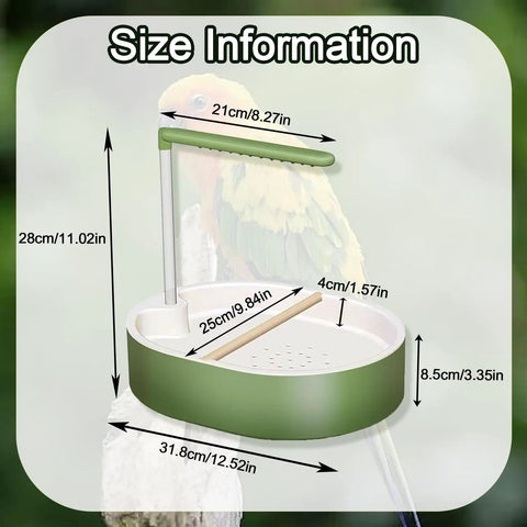 Parrot Shower Bath With USB Pump, Automatic Water Circulation Fountain For Parakeets And Pet Birds showing size dimensions