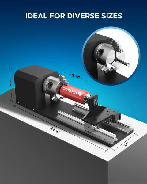 Rotary Cutter and Engraver Attachment With Three Jaw Chuck and Two Phase Stepper Motor for CO2 Laser Engraving Machines