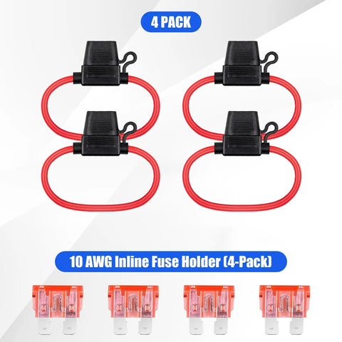 10 Gauge Inline Fuse Holder 40A Four Pack For 12V Cars Trucks Boats Marine ATVs Motorbikes with Durable 10 AWG Tinned Copper Wiring