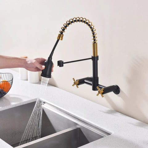 Oil Rubbed Bronze Farmhouse Kitchen Faucet With Pull Down And Pull Out Sprayer 59 Inch Hose Industrial Spring Design solid brass