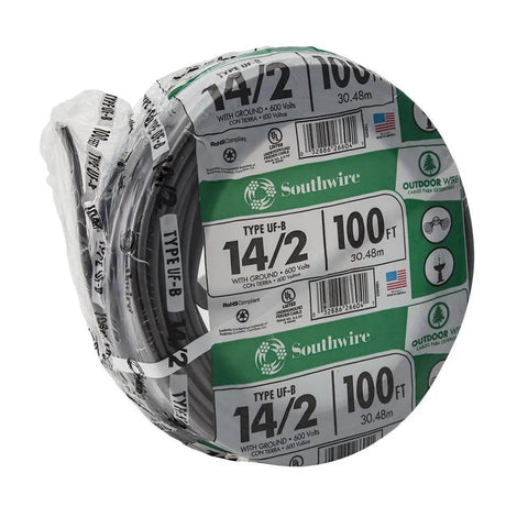 14 2 UF W G Underground Feeder Cable Gray 100 Ft Direct Burial Outdoor Lighting Wire Built For Tough Outdoor Runs Label