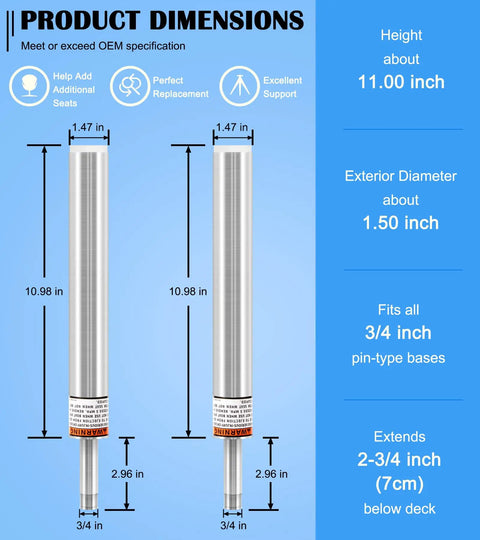 Two Pack Three Quarter Inch Boat Seat Pin Post For Pontoon And Bass Boats, Lock In Aluminum Extension Pole dimensions chart