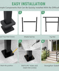 Easy installation steps for 2 Pack Rock Solid Outdoor Step Handrails For Stairs, Adjustable Heavy Duty Steel Porch Railing, black.