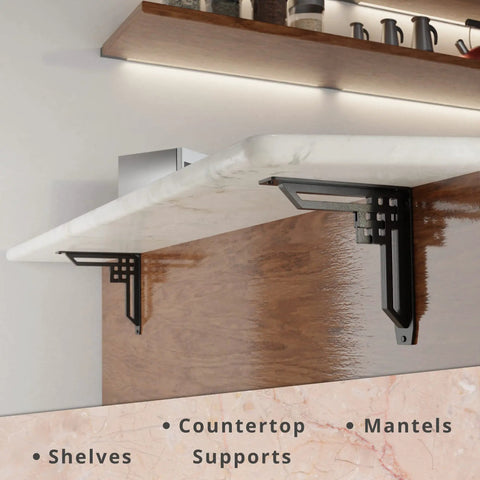 Beefy Heavy Duty Handmade Steel Shelf Brackets 2 Pack With 500 Lb Capacity supporting wooden mantel shelf