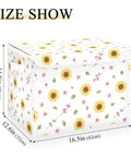 Rock Solid Foldable Storage Bin with Lid and Carrying Handles Collapsible Fabric Organizer on white with sunflowers, 16.5x12.6x11.8 inches.