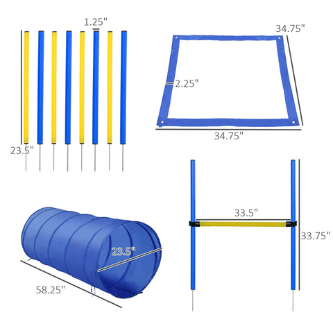 4 Piece Dope Dog Agility Training Course Kit For Backyard Setup And Competition Ready With Adjustable High Jump Weave Poles