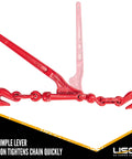 Heavy Duty Load Binders for 1/4 Inch Grade 70 Chain, 3150 Lbs Working Load Limit, red lever style binder