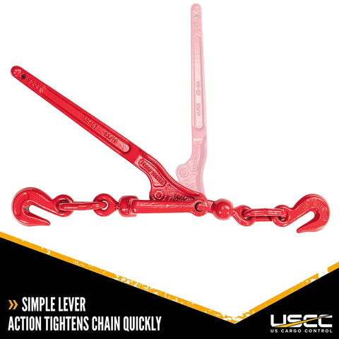Heavy Duty Load Binders for 1/4 Inch Grade 70 Chain, 3150 Lbs Working Load Limit, red lever style binder