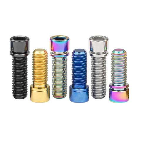 Professional Grade Black Titanium Hex Bolts M7 X 20MM Stem Screws For BMX Shredding Bikes in various colors and sizes.
