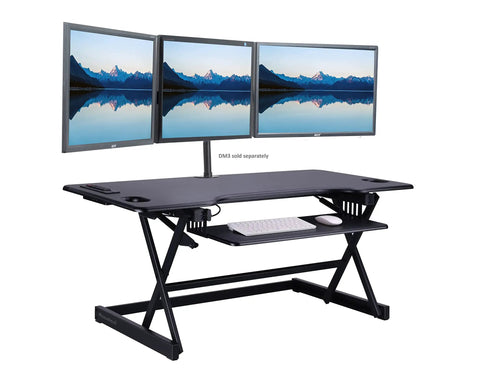 46 Inch Height Adjustable Standing Desk Converter With USB Charger And Anti Fatigue Mat; 3 monitors, black frame