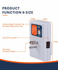 Side view of Heavy Duty Plug In Surge Protector For Home Essentials With 140J Lightning Protection And 120V 15A Wall Outlet Guard Overload.