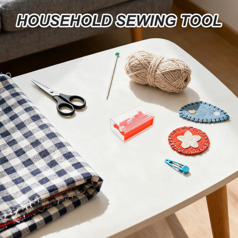Household sewing tools on table: Triple Pack Double Head Needle Threader Tool For Hand Sewing With Accurate Thread Insertion And User Friendly Plastic Design Portable Orange Threading Tool For On The Go Use, yarn, scissors