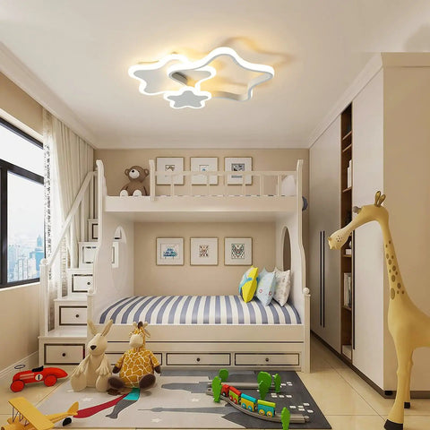 Bedroom with dimmable LED ceiling light star shaped cartoon design acrylic chandelier with remote modern flush mount lighting