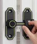 Glow In The Dark Barn Door Lock With 90 Degree Flip Latch, Safety Bolt for sliding doors in bathroom, black, installed view