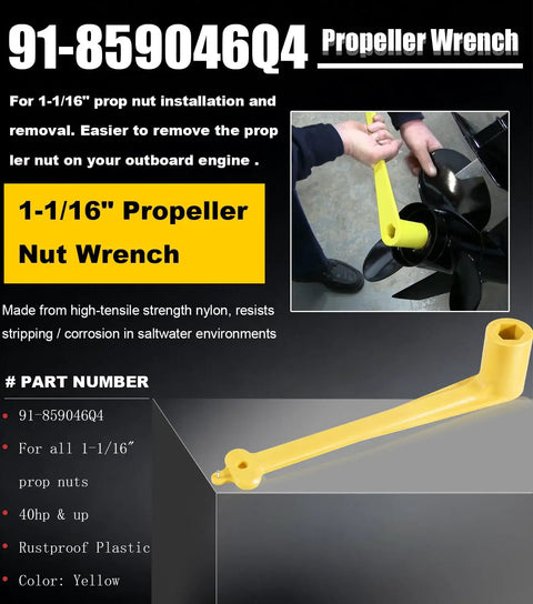 Polymer Propeller Nut Wrench Fits One And One Sixteenth Inch Nut For Mercury OMC Mercruiser Alpha Johnson Evinrude 40HP And Up Lightweight Yellow Rustproof Plastic 27mm Replaces 91-859046Q4 Beefy Handy Outboard Prop Tool
