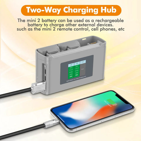 Two Pack 2400mAh Intelligent Flight Batteries With Two Way Charging Hub and phone connection, LCD displays charge status