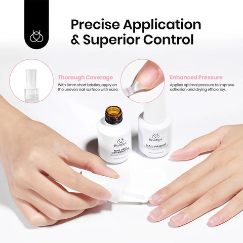 Applying Pro Nail Prep Kit With Dehydrator And Primer, Large 20Ml Bottles, Acid-Free And Hema-Free Formula on nails