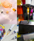 100 Pack 25 Gauge 1.5 Inch Luer Lock Needles For Lab Use Pro Grade Stainless Steel, Individually Wrapped, Thickened Design With 163.58 Degree Camber, Ideal For Scientific Measurements, Ink Refill, Industrial Tools, shown with syringes and ink refills