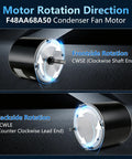 Heavy Duty Replacement Condenser Fan Motor 1/4 Hp At 850 Rpm 208 Through 230 Volt AC Blower showcasing motor rotation directions.