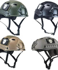 Four colors of the PJ Type Tactical Airsoft Fast Helmet Lightweight ABS with NVG Mount and Side Rails, Desert Tan included.